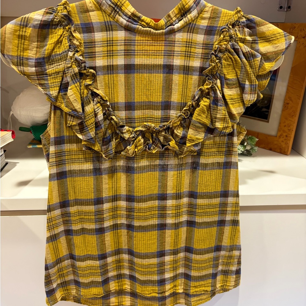Yellow Plaid Ruffle Women's Top